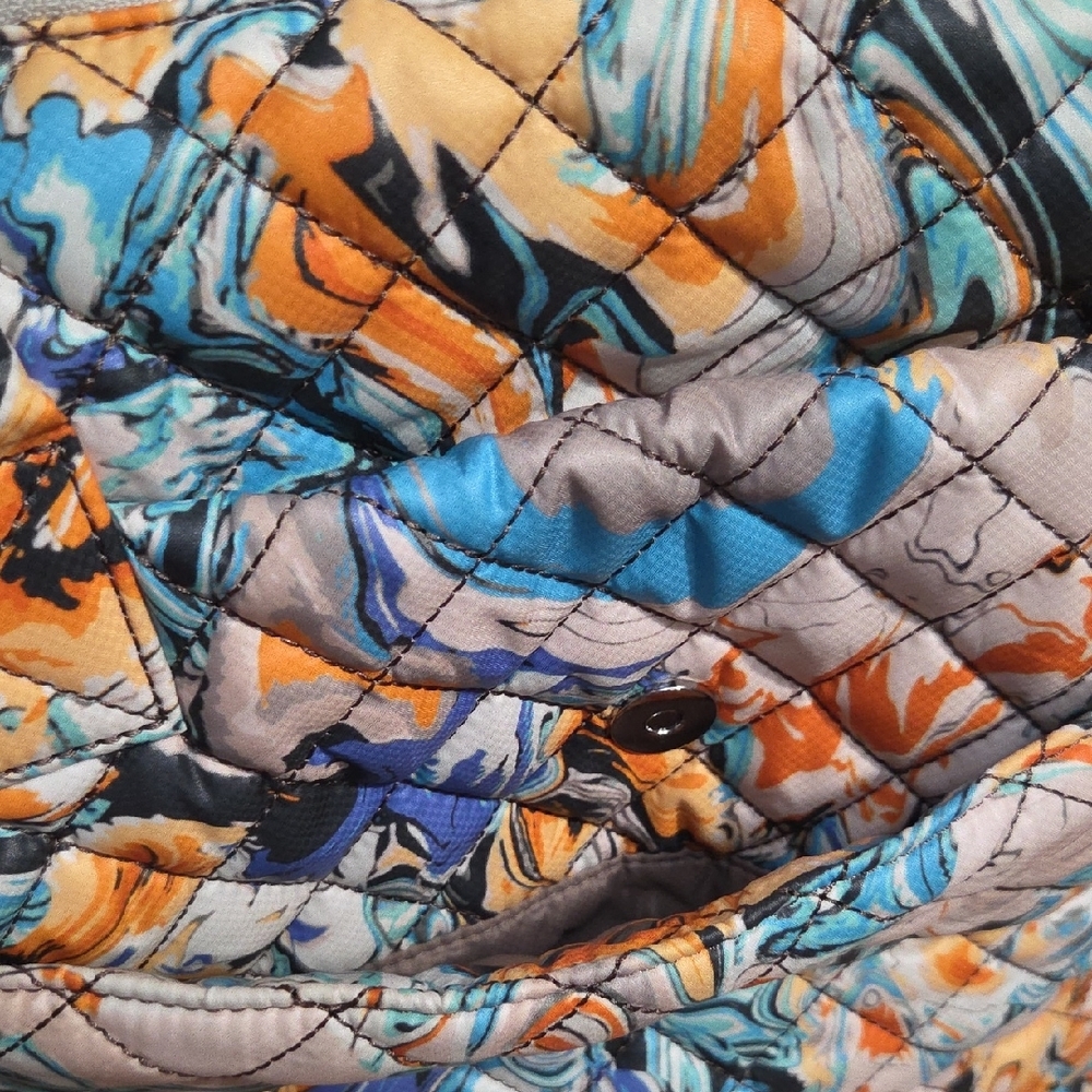 Quilted Floral Tote Bag in Blue and Orange - Picture 14 of 16